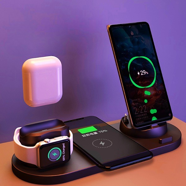 6-in-1 Wireless Charger: Fast charging station for iphone and Apple Watch, all in one sleek design